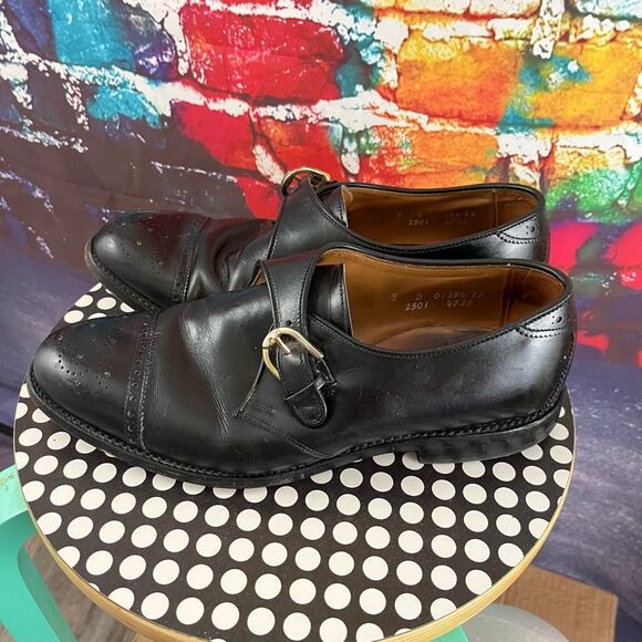 Allen Edmonds Dress Shoes Mens 9 D Black HILLSBORO Leather Cap Toe Monk Strap - Picture 3 of 8